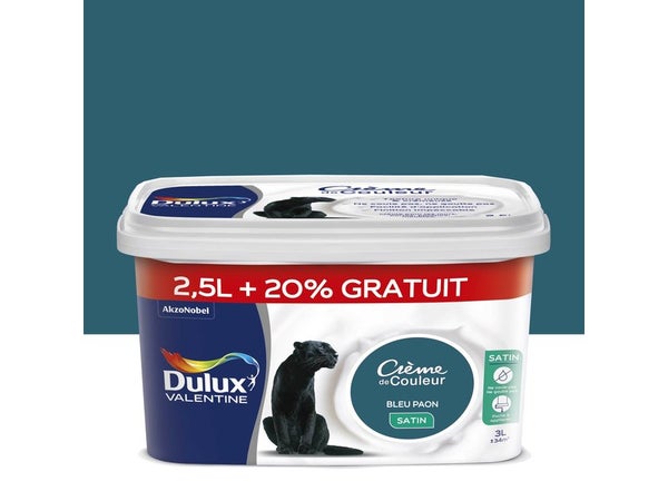 Peinture Mur, Boiserie Crème De Couleur Dulux Valentine Bleu Paon Satin 3 L