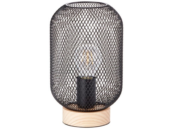 Lampe, E27 max 40W industriel métal noir / bois, BRILLIANT E27 Ht.26,5 cm Giada
