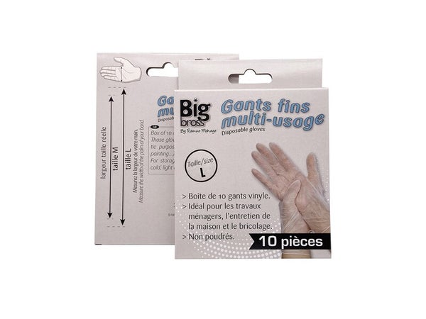 10 gants fins vinyle taille L