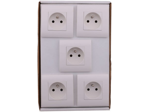 Lot De 5 Prises Avec Terre Chantier, Blanc