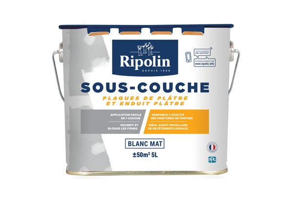 Sous-Couche Plaque De Plâtre  Ripolin, 5 L, Blanc