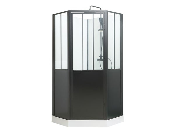 Cabine de douche carrée ARTELO, porte pivot, Ep.6mm L.100 x 100 x H.220 cm, vt/noir