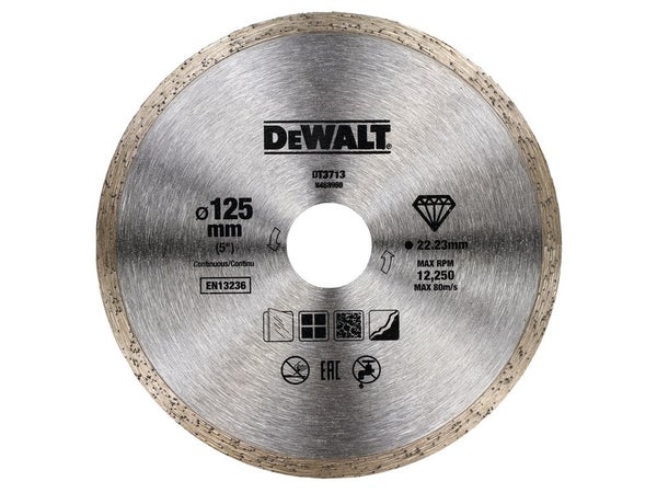 Disque diamant jante continue pour carrelage, DEWALT DT 3713, diam. 125 x 22.2 mm