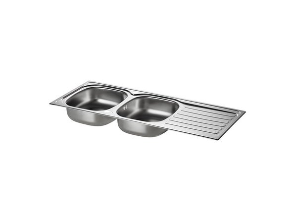 Evier à encastrer 2 bacs avec égouttoir, inox, gris / argent