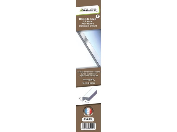 Barre de seuil pour porte de douche aluminium brillant 120 cm