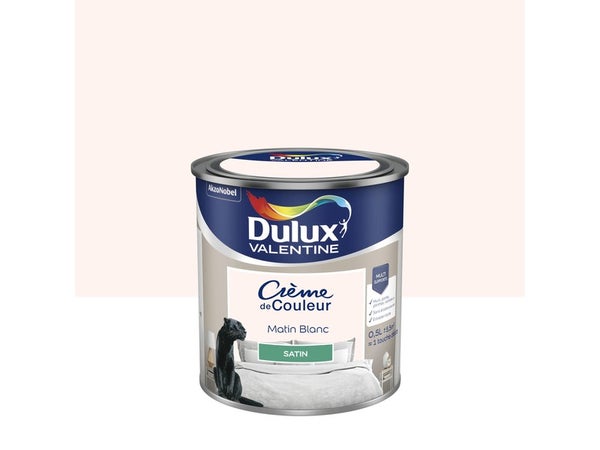 Peinture mur, boiserie crème de couleur DULUX VALENTINE matin blanc satiné 0.5L