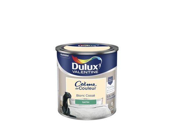 Peinture mur, boiserie crème de couleur DULUX VALENTINE blanc cassé satiné 0.5L
