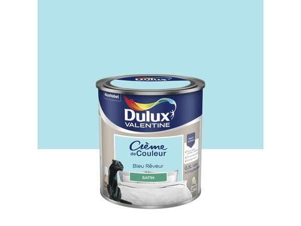Peinture mur, boiserie crème de couleur DULUX VALENTINE bleu rêveur satiné 0.5L