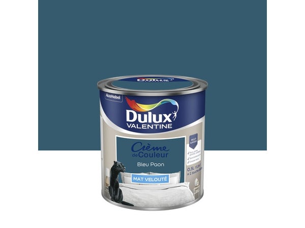 Peinture mur, boiserie Crème de couleur DULUX VALENTINE bleu paon mat 0.5 L
