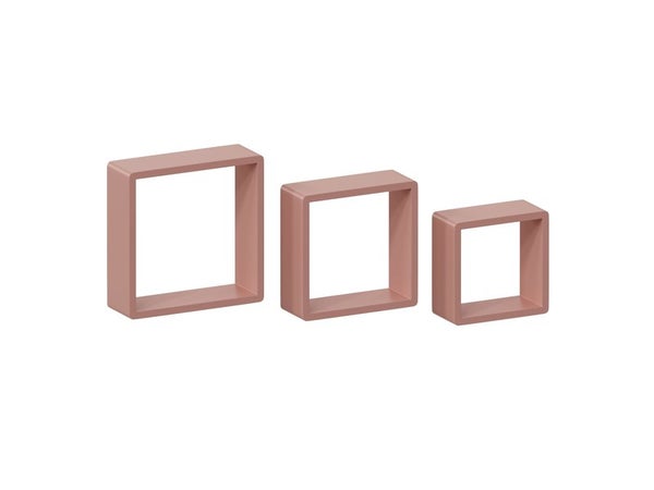 Lot de 3 étagères cube rose mat, L.28 x H.10 x P.10 cm, Ep.15 mm