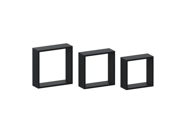 Lot de 3 étagère cube noir mat, L.30 x H.10 x P.10 cm, Ep.12 mm