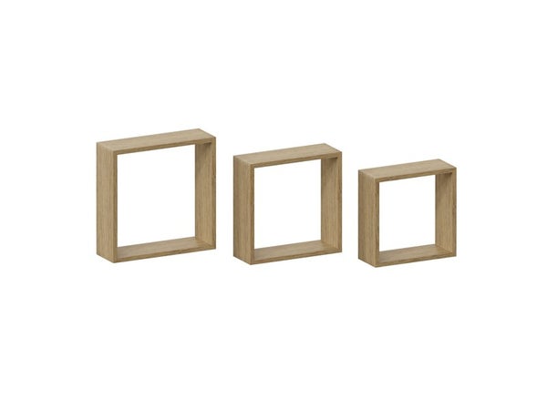 Lot de 3 étagères cube chêne naturel mat, L.30 x H.30 x P.10 cm, Ep.12 mm