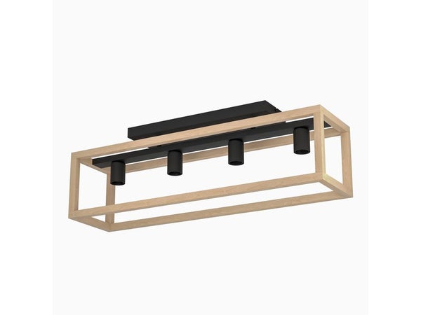 Plafonnier 4 x E27 métal noir bois ELGORT INSPIRE