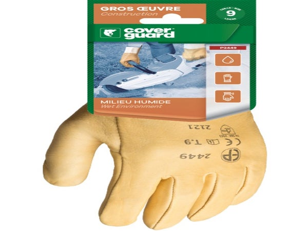 Gants de manutention (gros travaux) en cuir P2449, taille 9