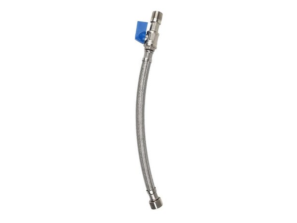 Robinet d'arrêt droit mâle / femelle 12 x 17 mm + flexible 30 cm