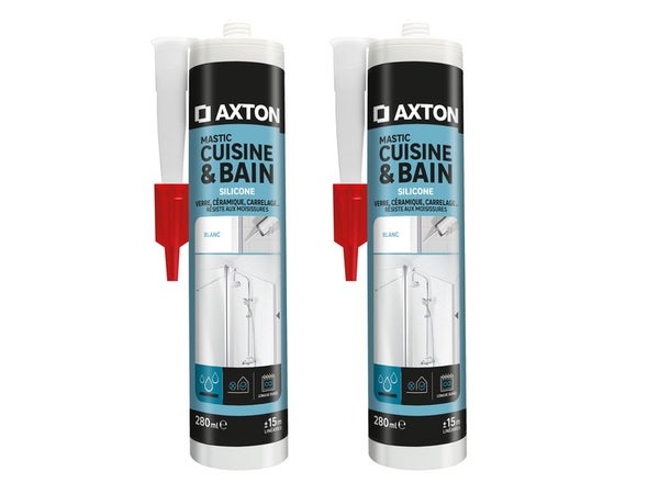 Lot de 2 mastics cuisine & salle de bains acétique blanc 280 ml AXTON