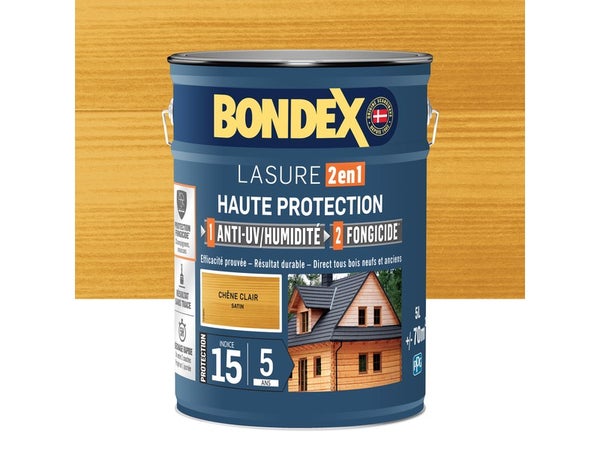 Lasure BONDEX 2en1 haute protection 5 ans chêne clair satiné 5 L