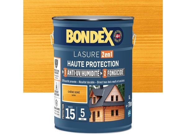 Lasure BONDEX 2en1 haute protection 5 ans chêne dore satiné 5 L