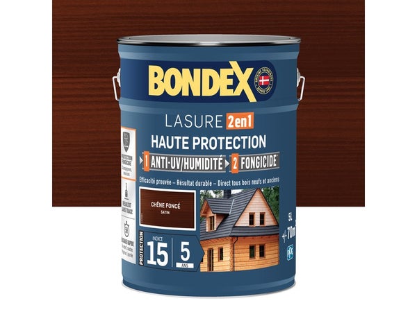 Lasure BONDEX 2en1 haute protection 5 ans chêne fonce satiné 5 L