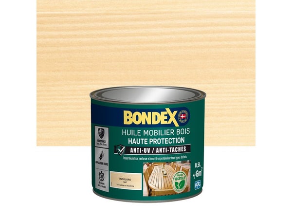Huile BONDEX mobilier bois haute protection incolore mat, 0.5 L