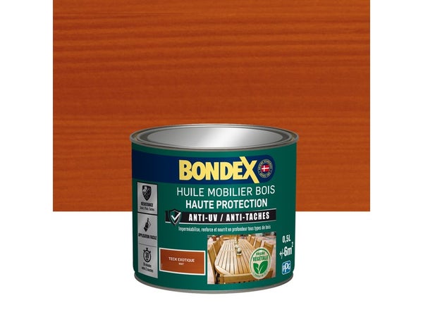 Huile BONDEX mobilier bois haute protection teck mat, 0.5 L