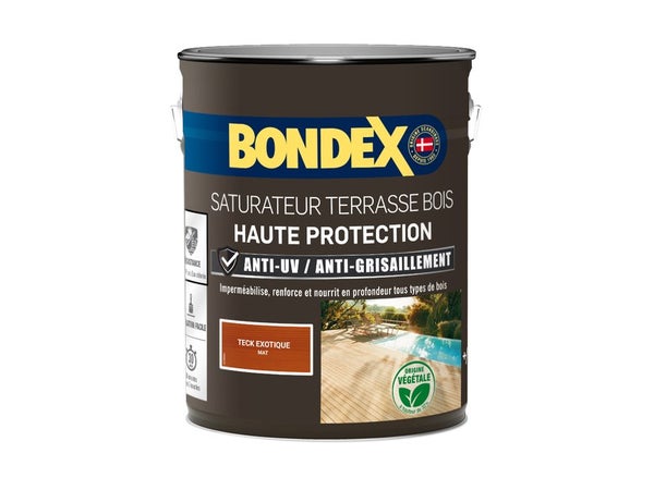 Saturateur terrasse bois haute protection BONDEX, teck, mat 5 L