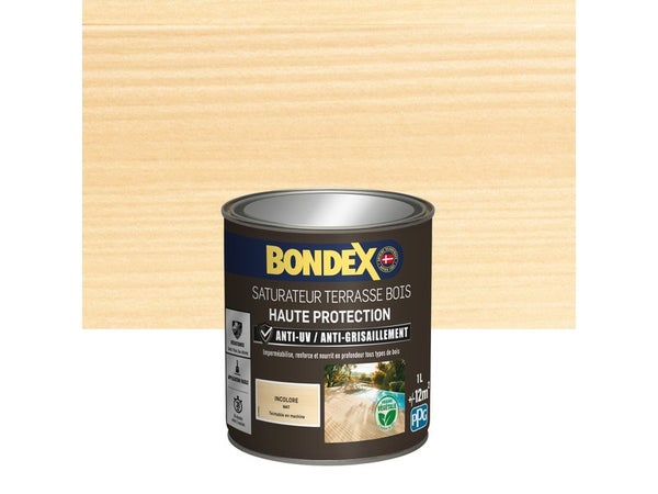 Saturateur terrasse bois haute protection BONDEX, incolore, mat 1 L