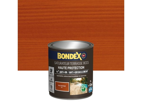 Saturateur Terrasse bois haute protection BONDEX, teck, mat 1 L