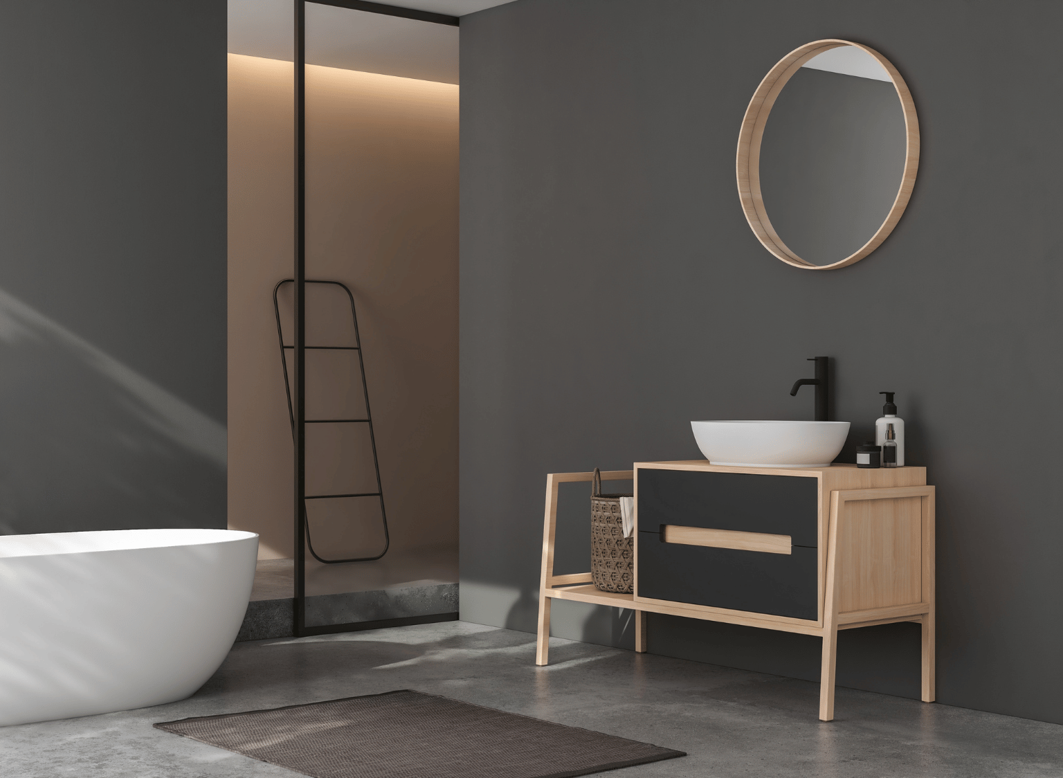 Meuble de salle de bain bois et noir : une association tendance